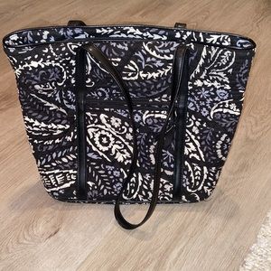 Vera Bradley Noir Trimmed Vera Tote Bag